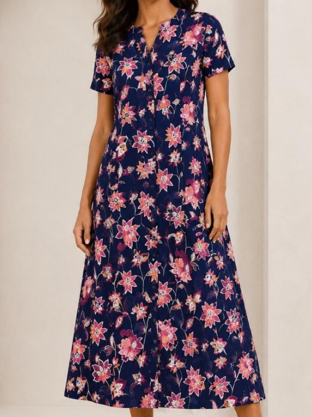 Loft Outlet Midi Floral Button Front Tie Waist Dress Size 2P